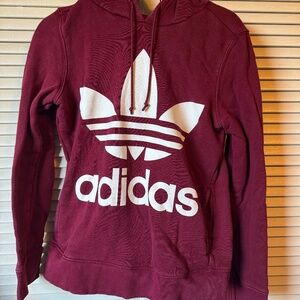 Adidas Trefoil Logo Hoodie – Red/Burgundy, Size XS